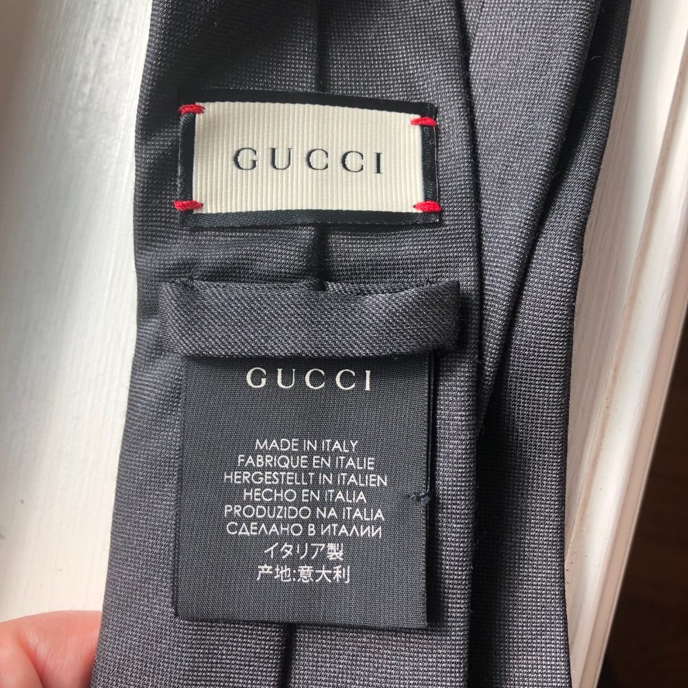 Gucci Green Embroidered Tiger Head Tie in Gray NEW - Picture 5 of 5